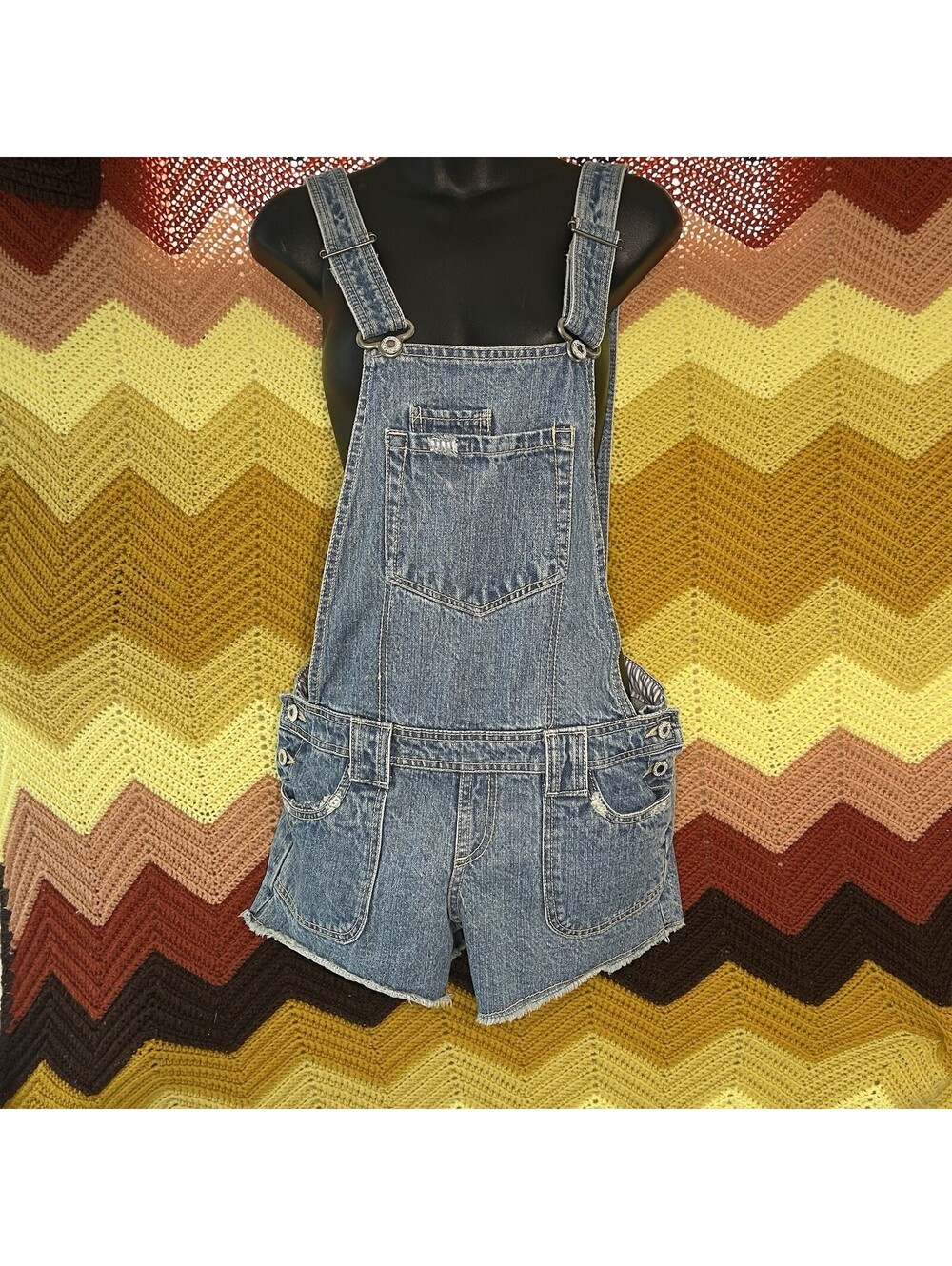 Vintage Y2K No Boundaries Denim Short Bib Overalls Shortalls Juniors Size 7